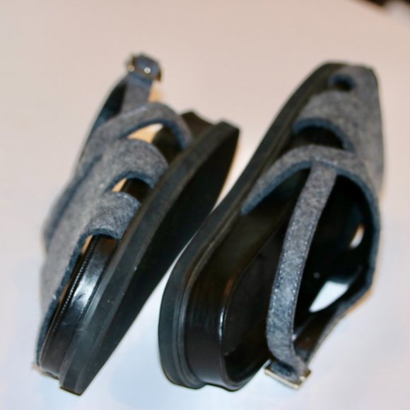 $450 39 9 Women's LUXURY ENFOLD Gray JAPAN wool LEATHER sandals flats shoes mint - Picture 7 of 13